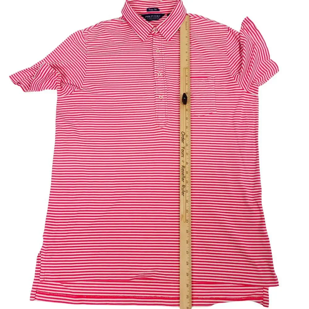 Ralph Lauren Pima Cotton Pink Candy Cane Striped Golf Polo Shirt Men's Large